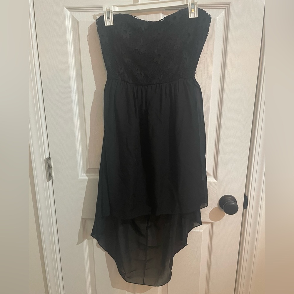 Black strapless high-low dress
